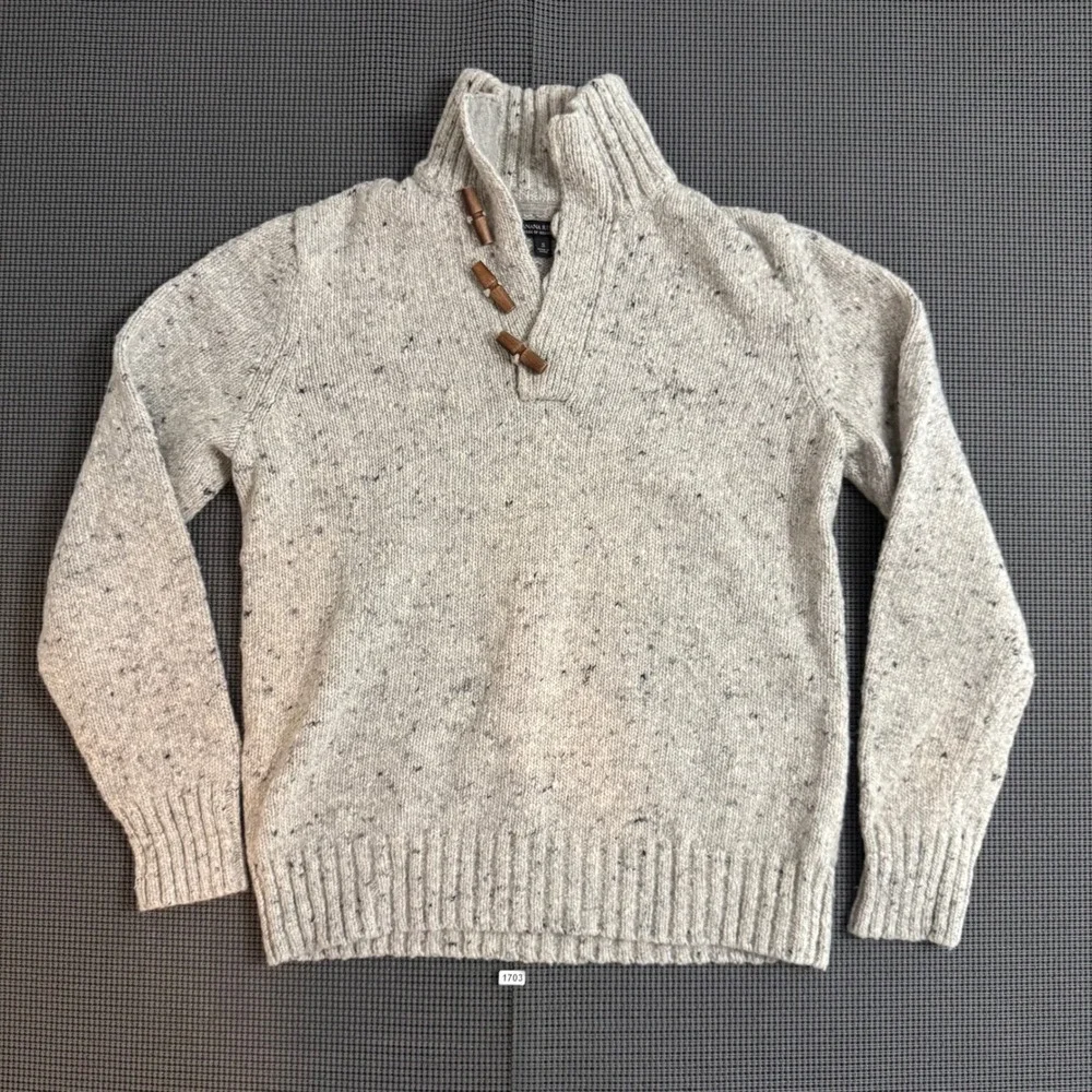 Banana Republic Mens Italian Yarn Donegal Fleck Toggle Mock Neck Sweater Small